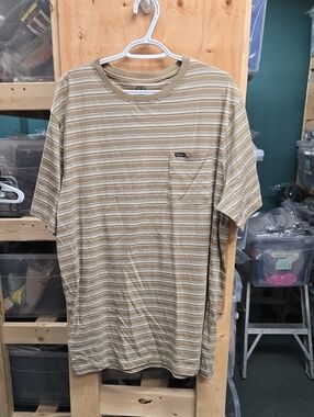 Volcom Size XL Beige Striped Crew Neck T-Shirt